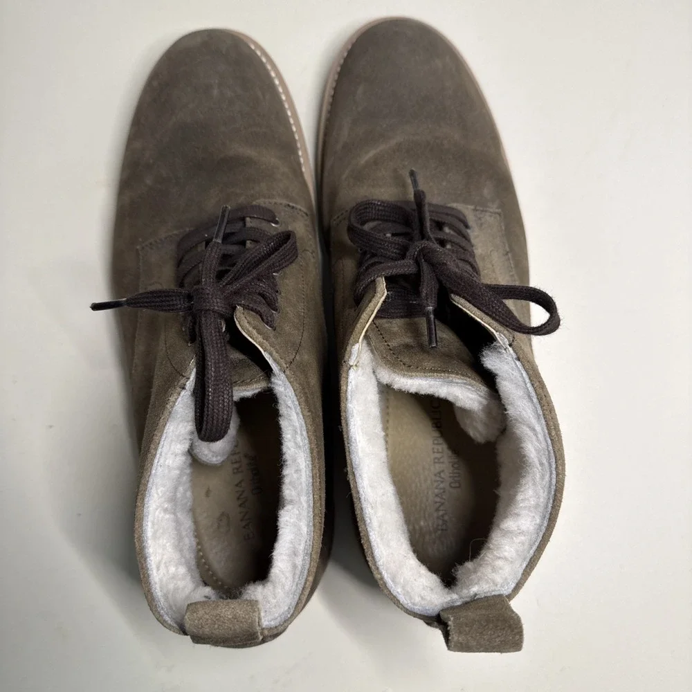 Banana Republic Boots Mens Sz 10 M Suede Chukka Shearling Liner Ortholite Casual